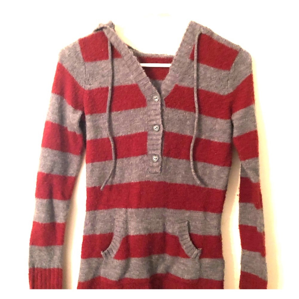 Grey and red striped sweater